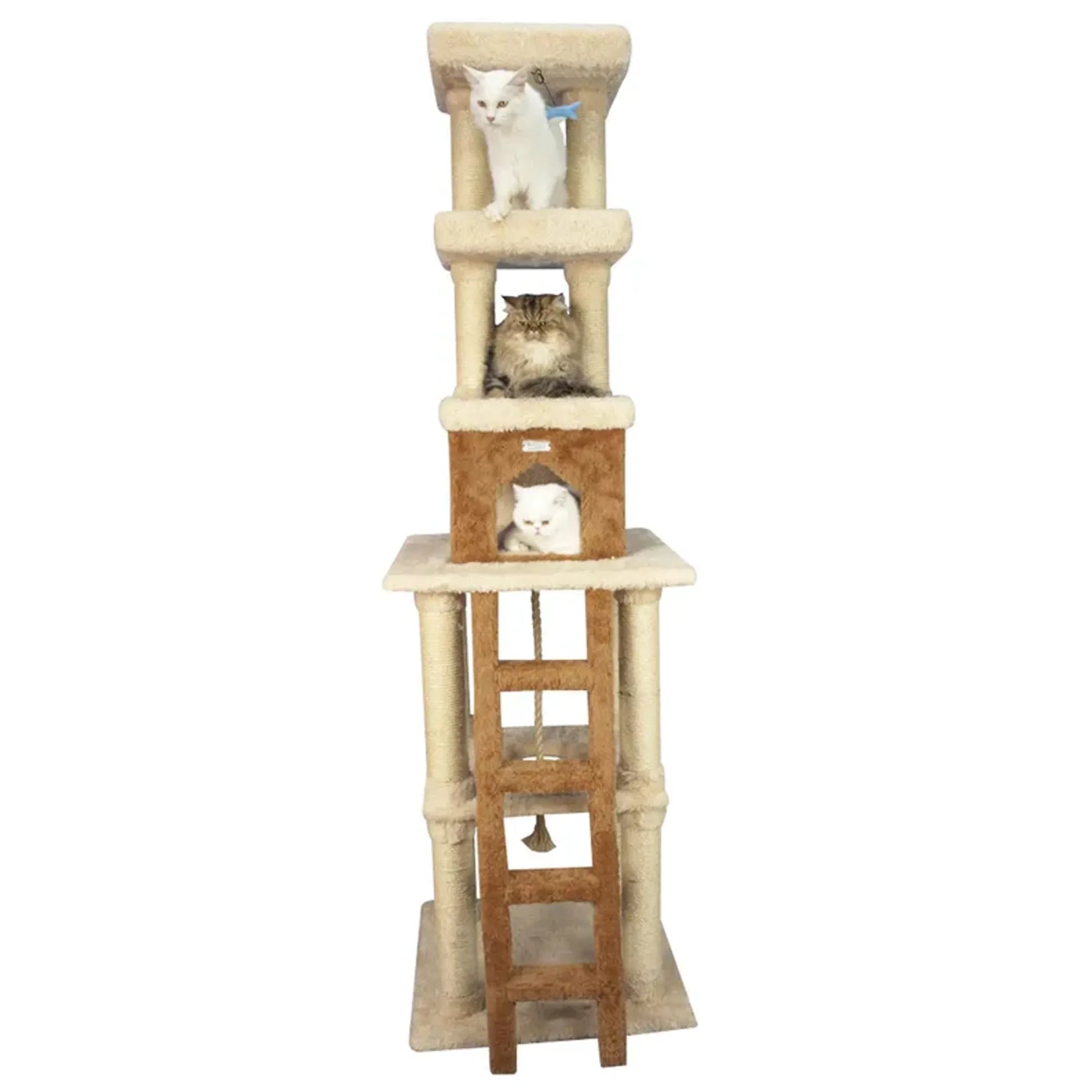 Real Wood  Multi-Level Cat Tower X8303 Cat Tree In Beige - Your Pet Connection
