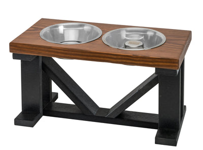 Farmhouse 2-Bowl Elevated Dog Feeder Chestnut Medium, Black Base - Your Pet Connection