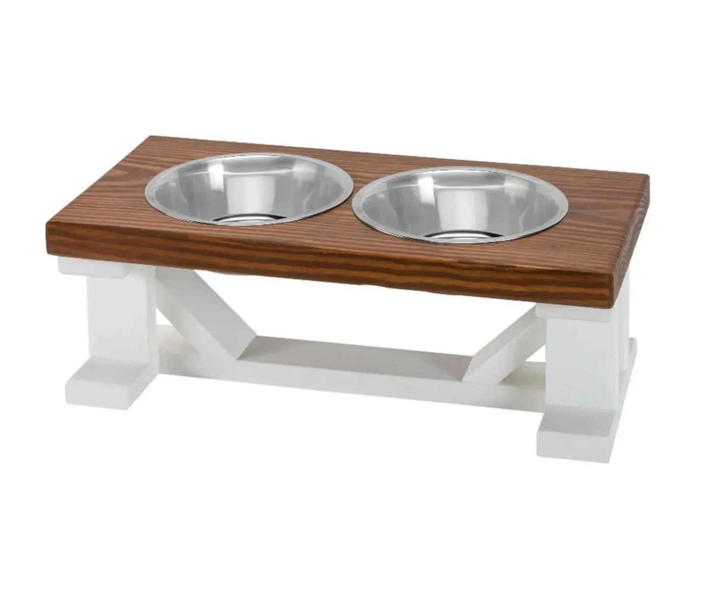 Farmhouse 2-Bowl Elevated Dog Feeder Chestnut Medium, Black Base - Your Pet Connection