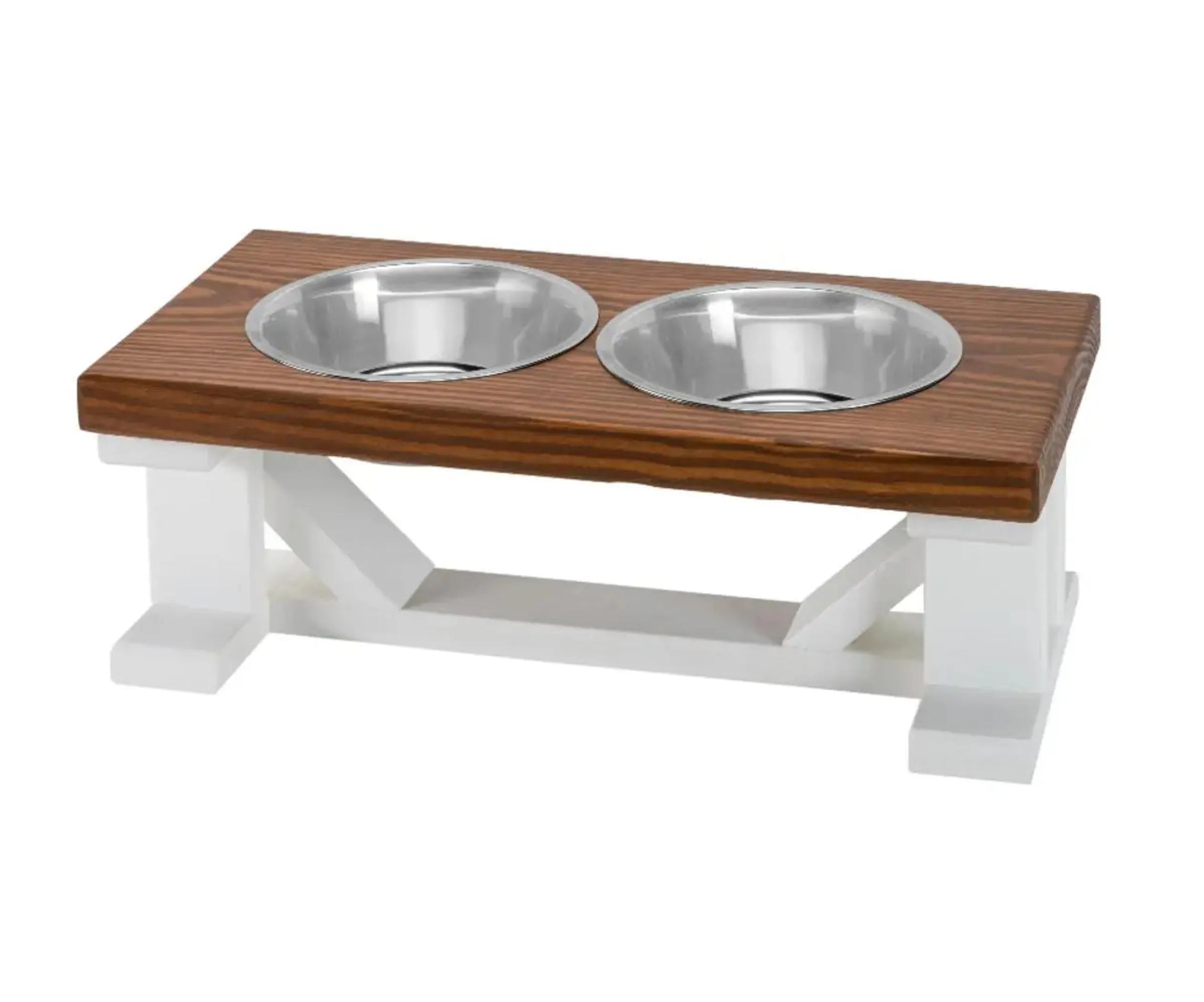 Farmhouse 2-Bowl Elevated Dog Feeder Chestnut Medium, Black Base - Your Pet Connection
