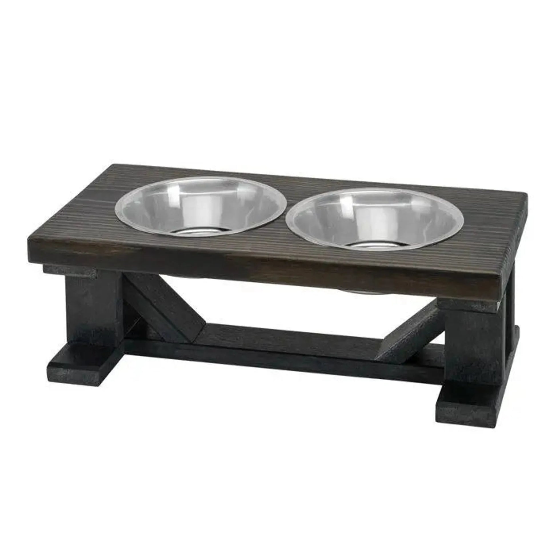 Farmhouse 2-Bowl Elevated Dog Feeder Chestnut Medium, Black Base - Your Pet Connection