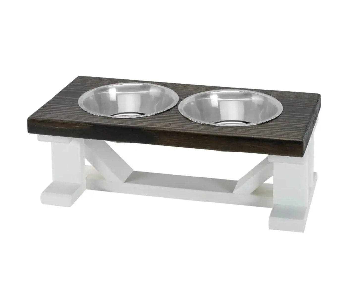 Farmhouse 2-Bowl Elevated Dog Feeder Chestnut Medium, Black Base - Your Pet Connection