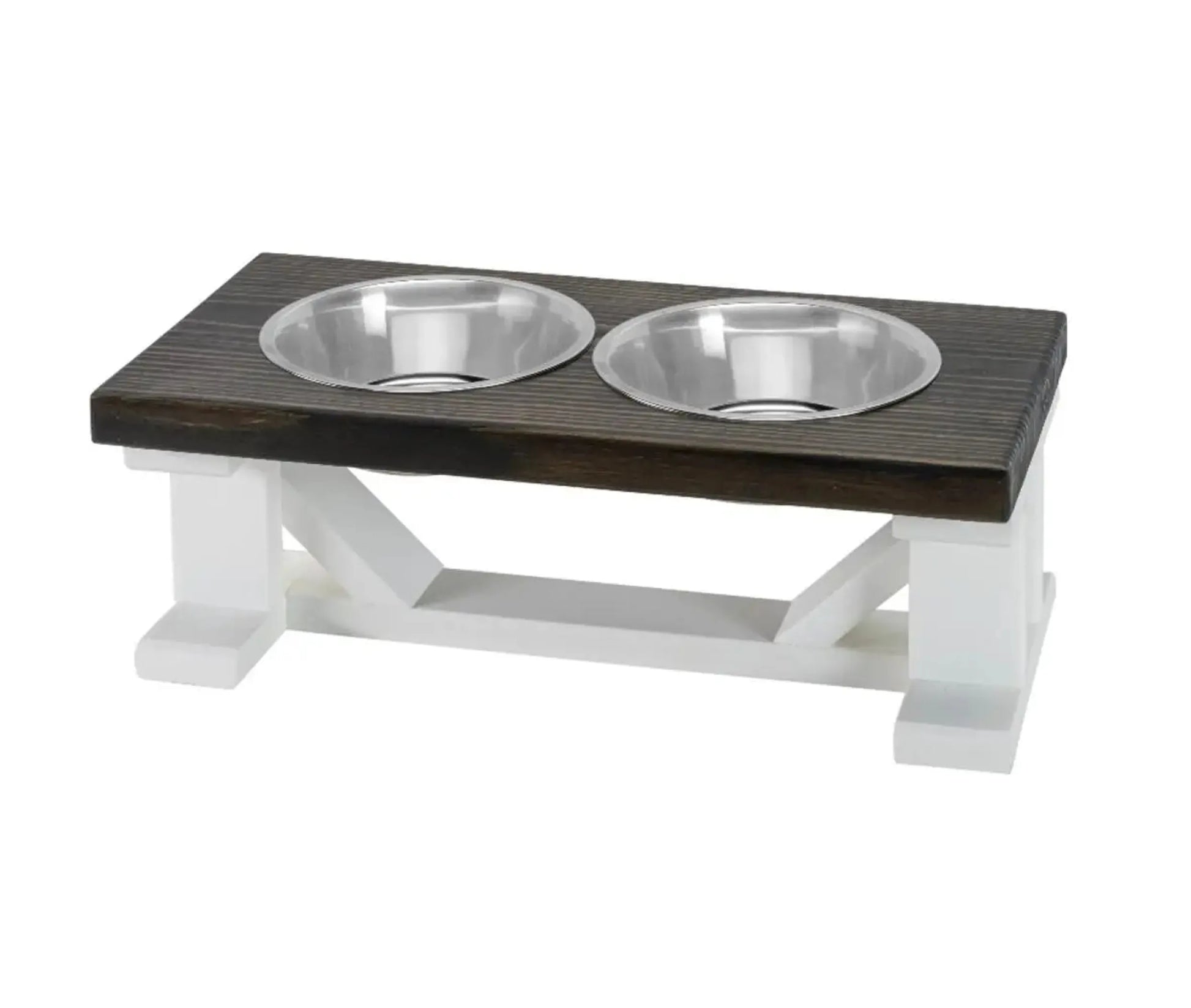 Farmhouse 2-Bowl Elevated Dog Feeder Chestnut Medium, Black Base - Your Pet Connection