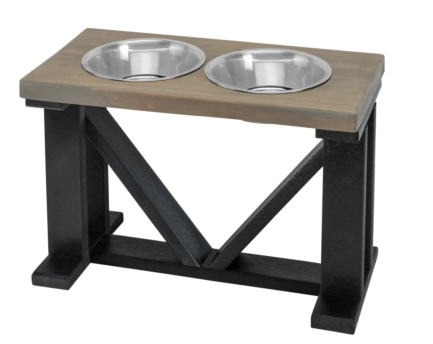 Farmhouse 2-Bowl Elevated Dog Feeder Chestnut Medium, Black Base - Your Pet Connection