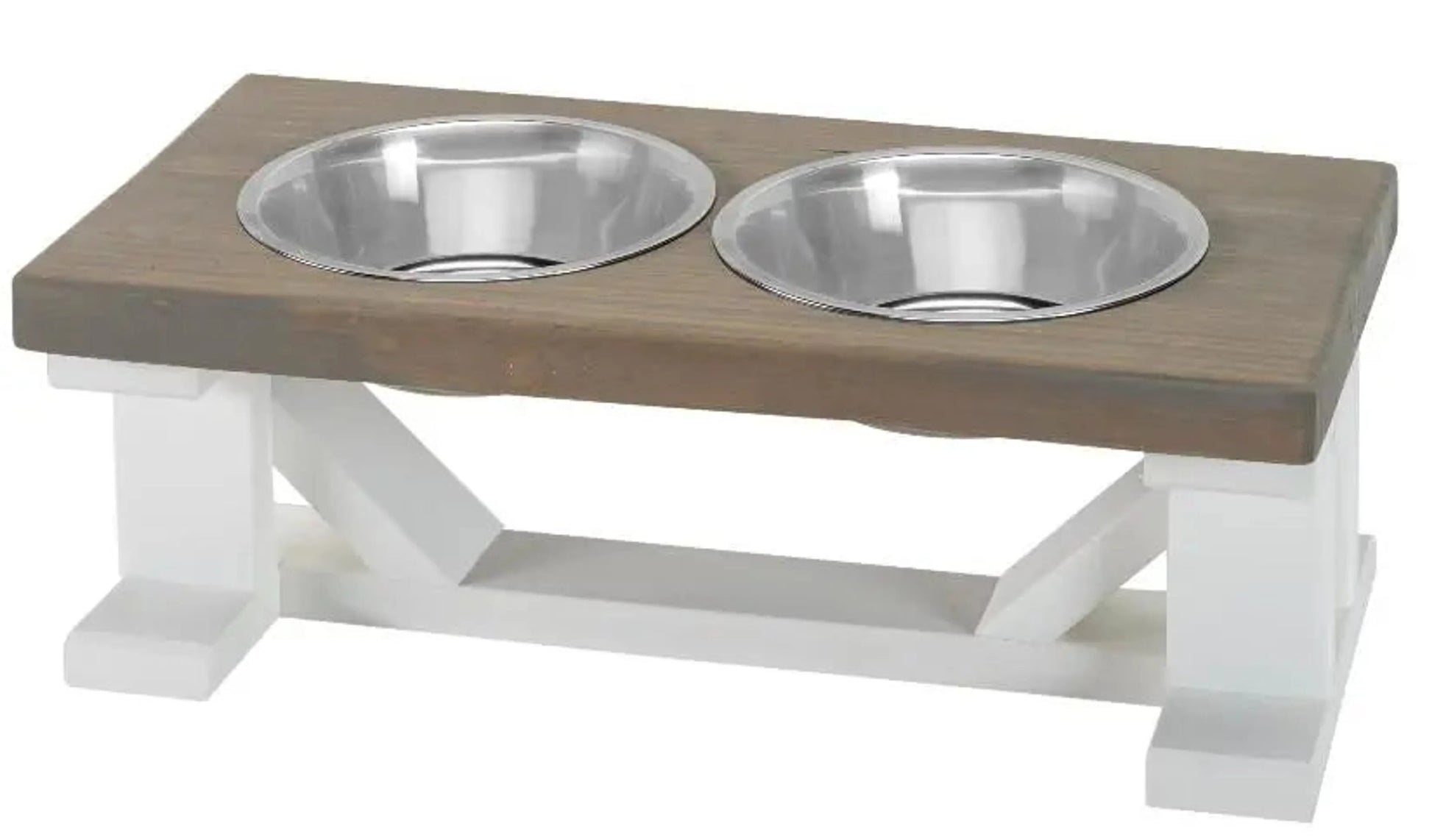 Farmhouse 2-Bowl Elevated Dog Feeder Chestnut Medium, Black Base - Your Pet Connection
