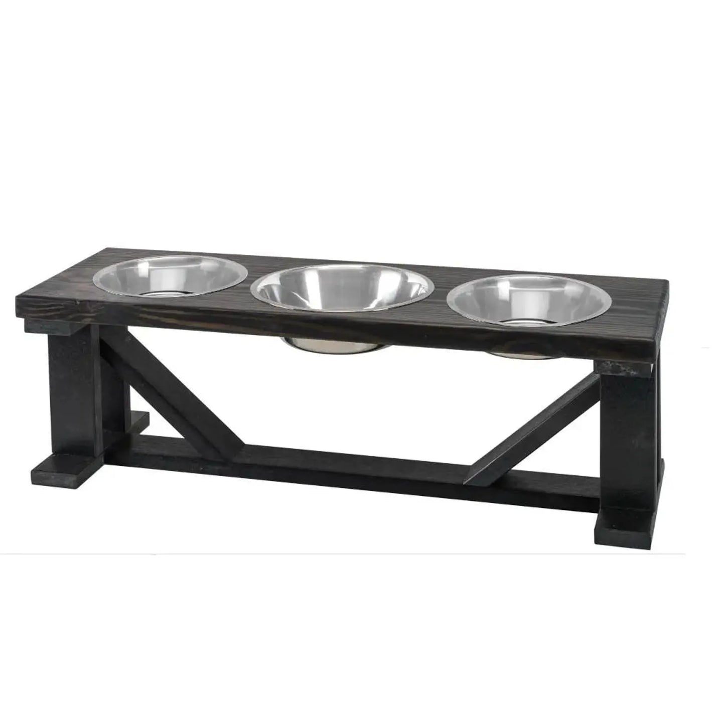 Farmhouse 3-Bowl Elevated Dog Feeder Ebony Small, Black Base - Your Pet Connection
