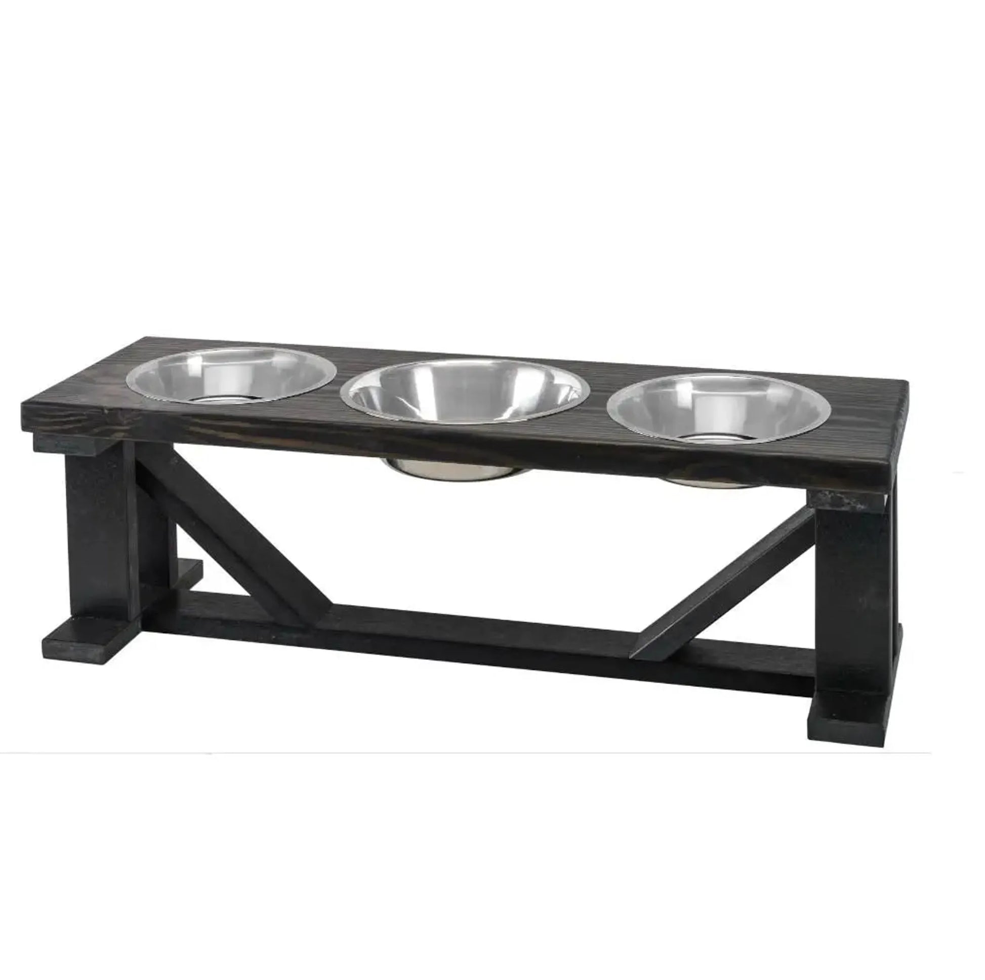 Farmhouse 3-Bowl Elevated Dog Feeder Ebony Small, Black Base - Your Pet Connection