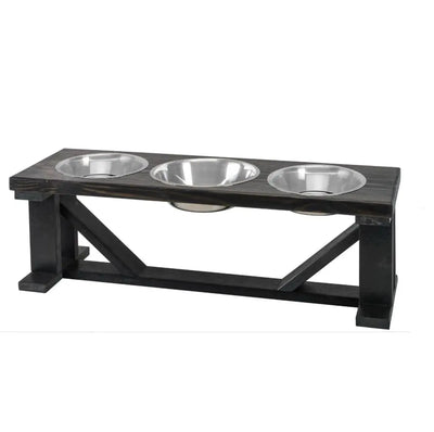 Farmhouse 3-Bowl Elevated Dog Feeder Ebony Small, Black Base - Your Pet Connection