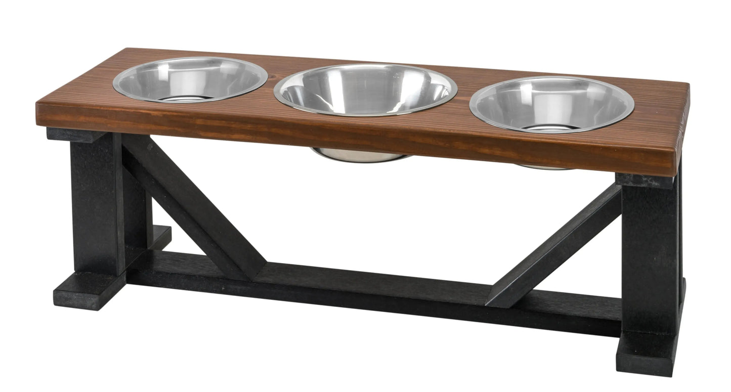 Farmhouse 3-Bowl Elevated Dog Feeder Ebony Small, Black Base - Your Pet Connection