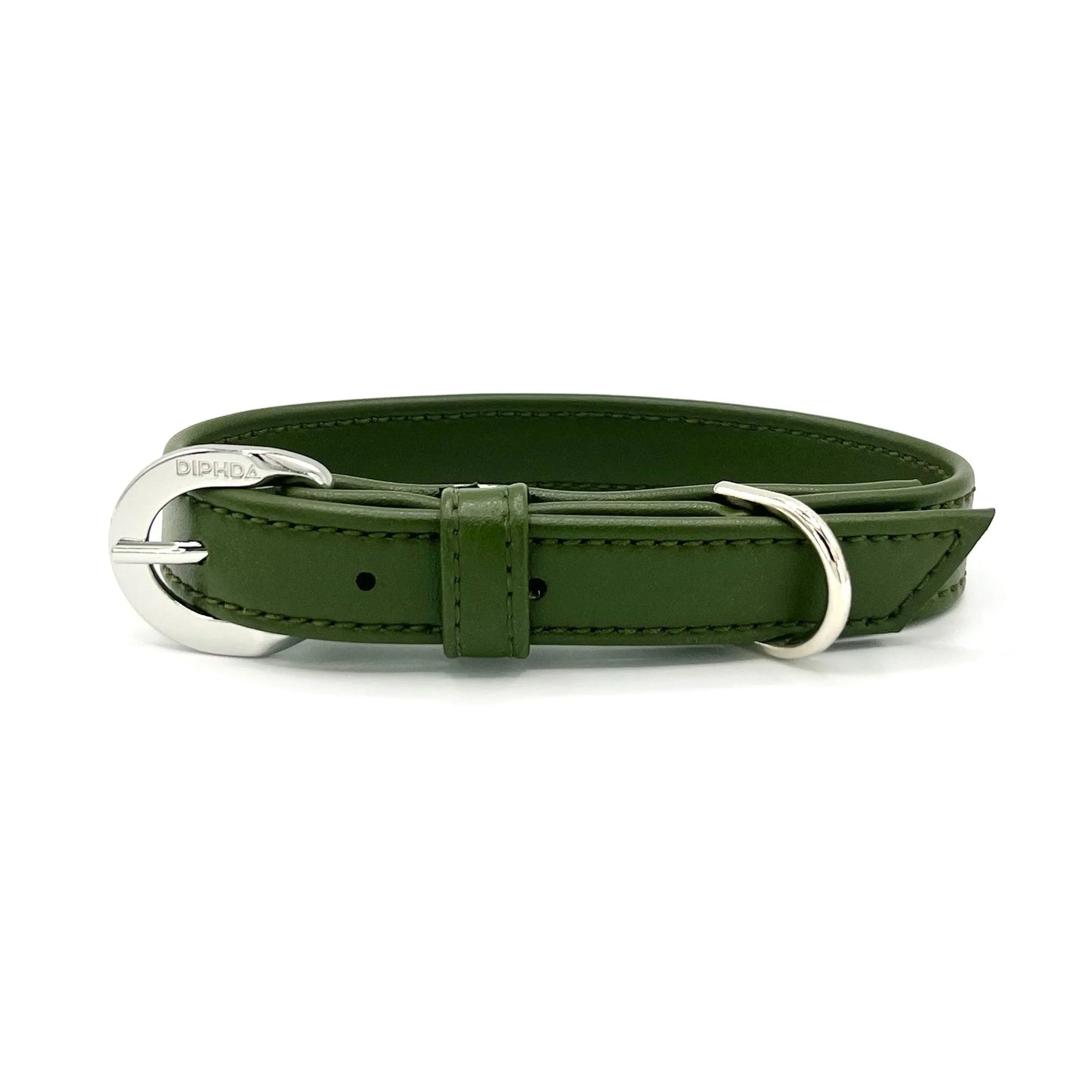 DIPHDA Olive Green Vegan Leather Pet Collar