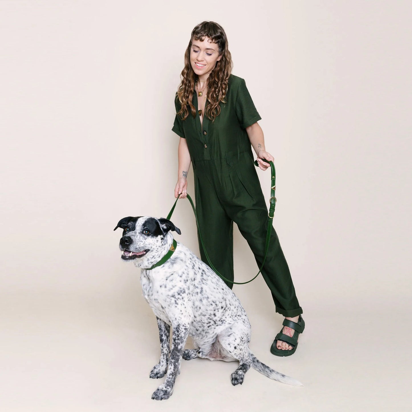 DIPHDA Olive Green Vegan Leather Pet Collar