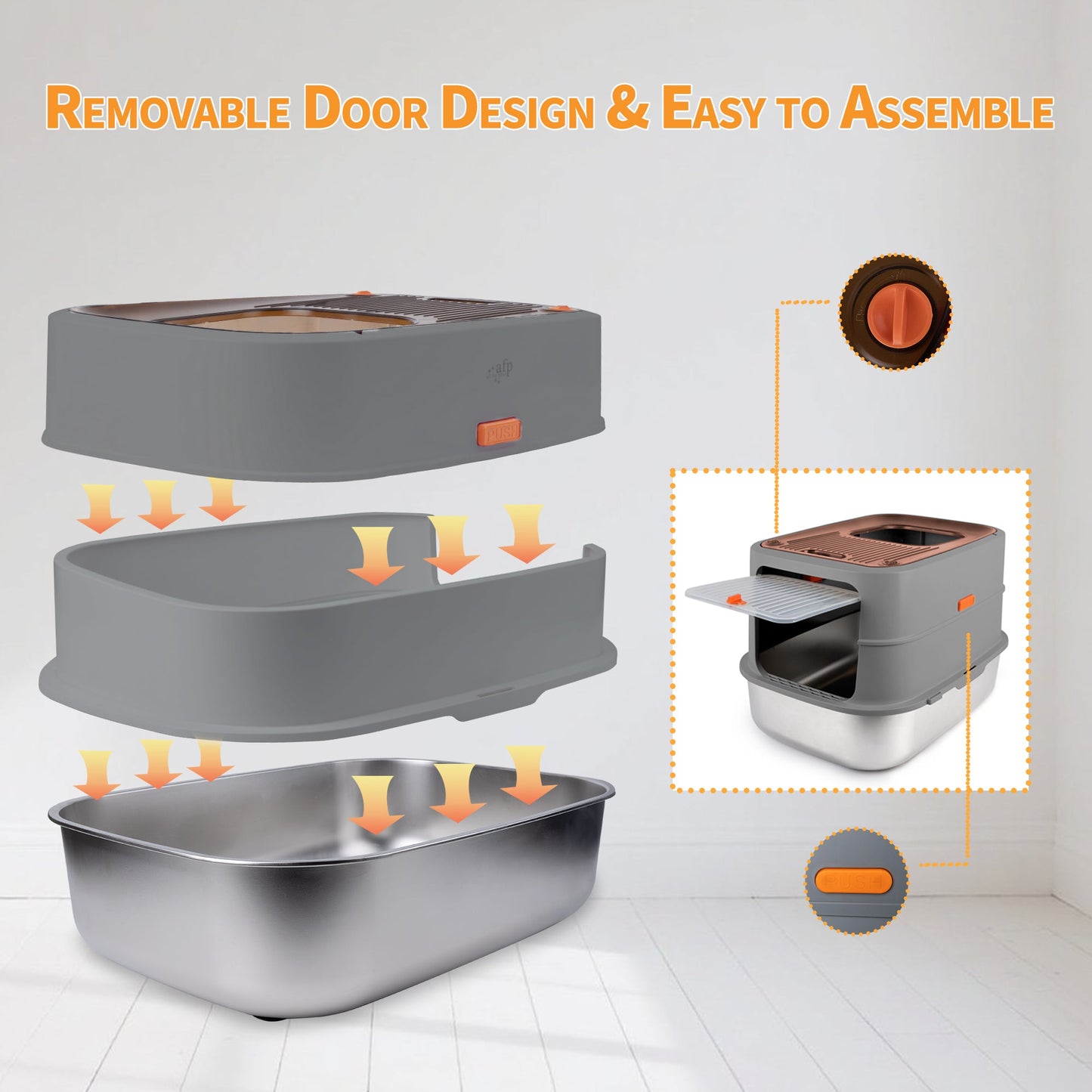 Go Fresh - Cat Litter Box - 2 Entries Hooded Cat Litter Box With Stainless Steel Base