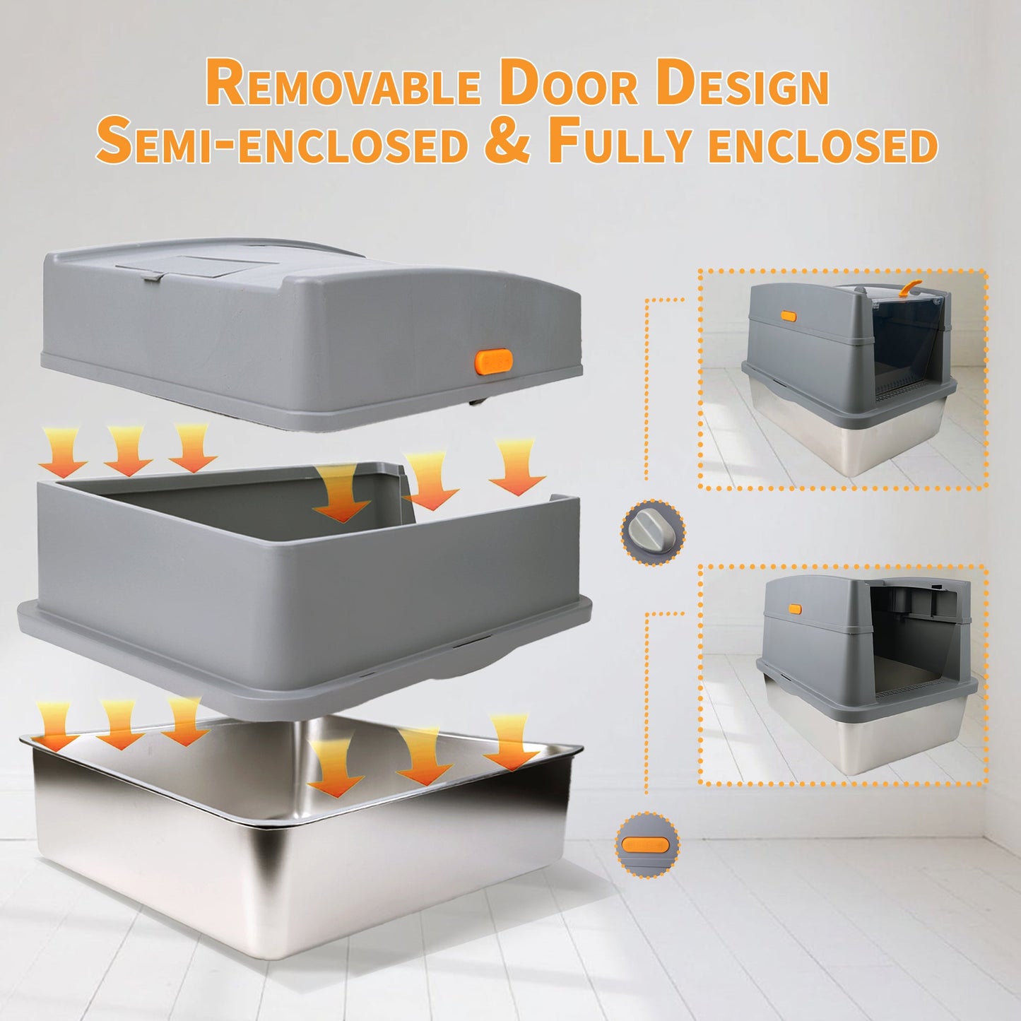 Go Fresh - Cat Litter Box Hooded Stainless Steel Base