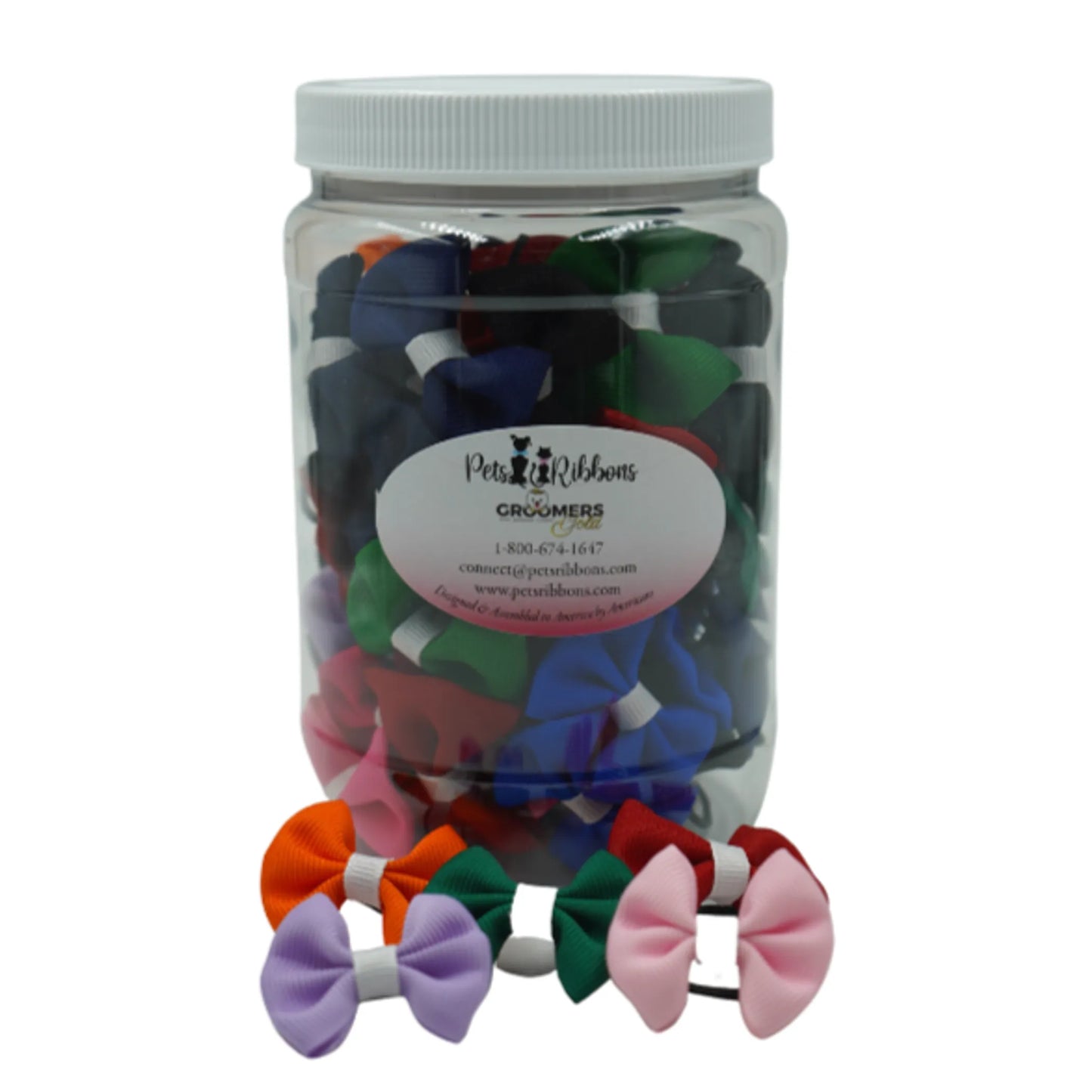 GG101 | 50-100 Assorted White Trim Groomer Dog / cat Bows in Jar|Pets Ribbons - Your Pet Connection