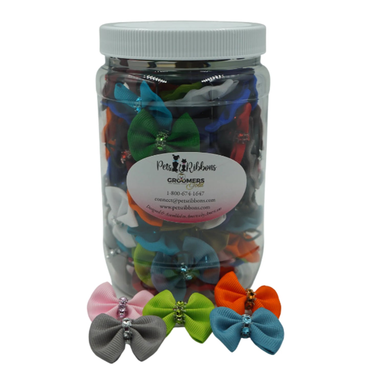 GG102 | 50-100 Assorted Bling Trim Groomers Dog/ cat Bows in Jar|Pets Ribbons - Your Pet Connection