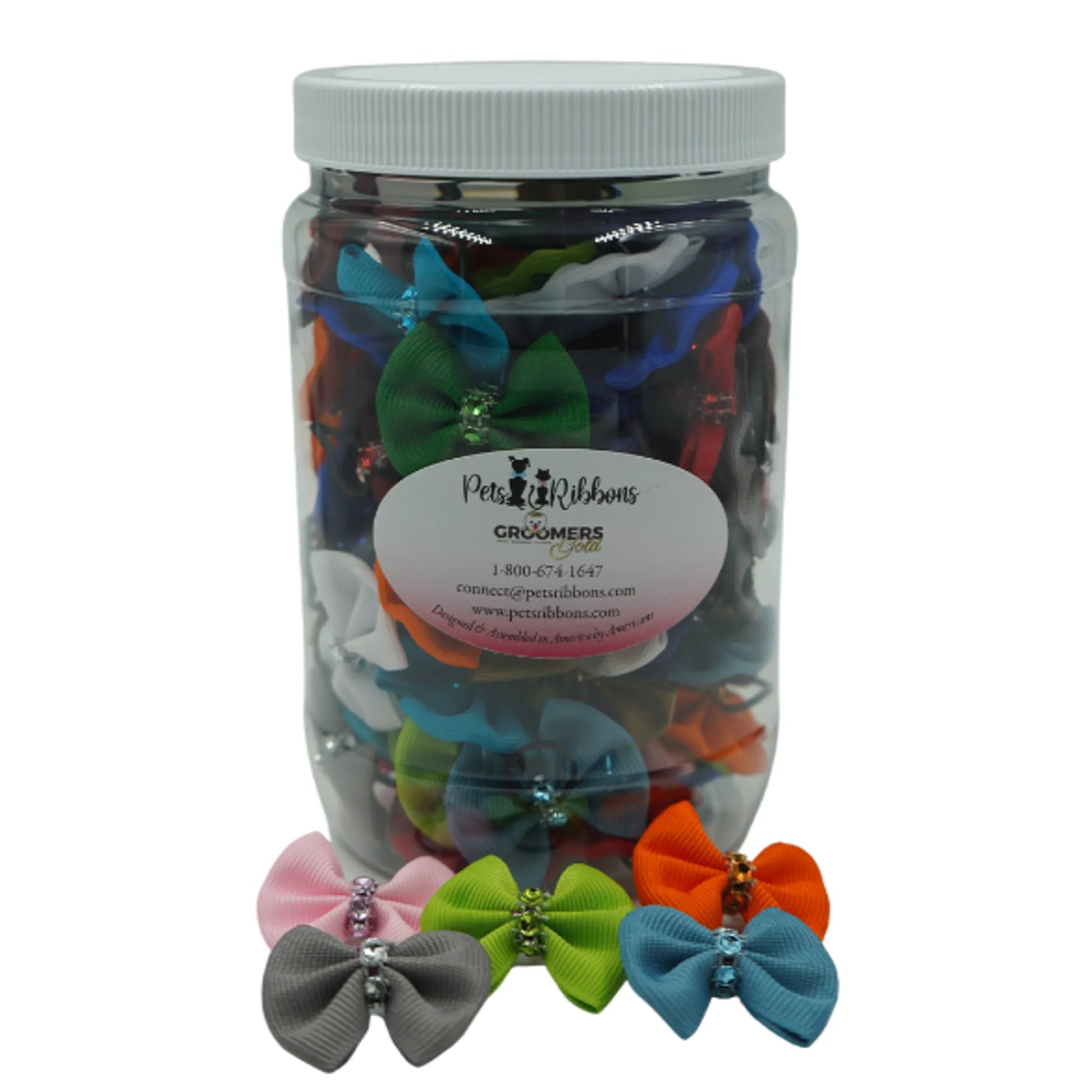 GG102 | 50-100 Assorted Bling Trim Groomers Dog/ cat Bows in Jar|Pets Ribbons - Your Pet Connection