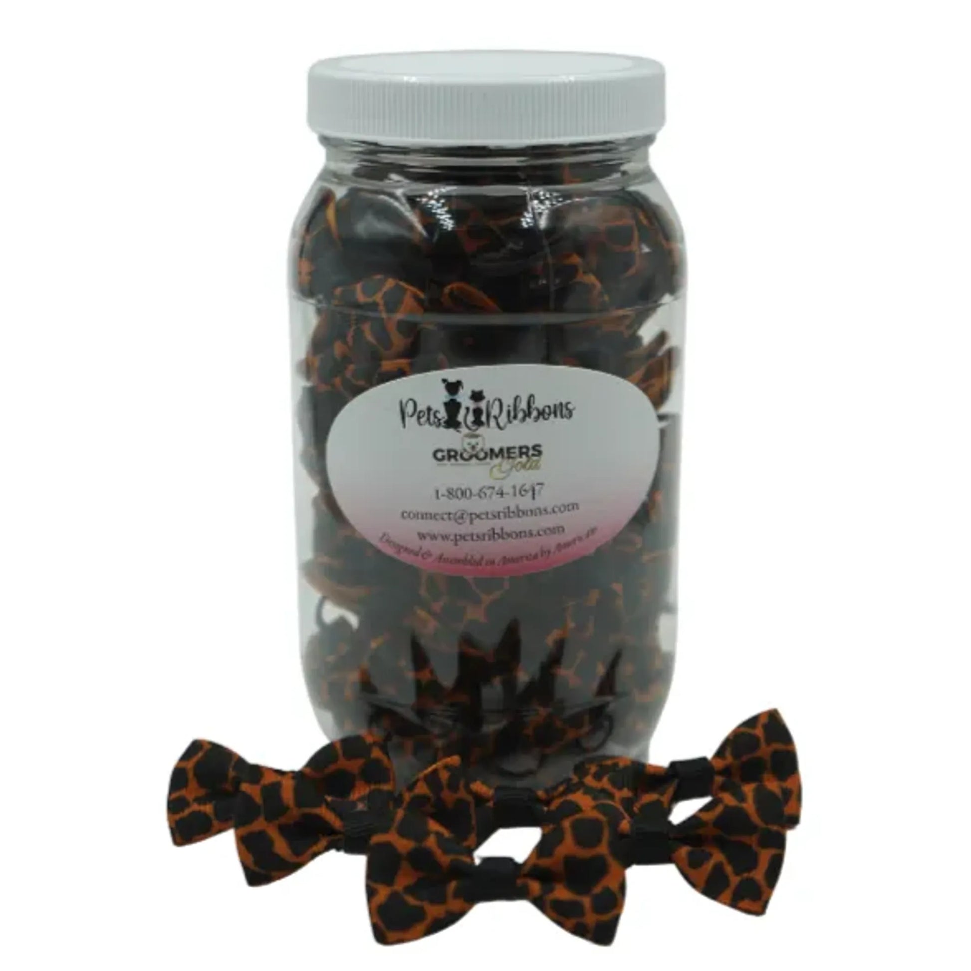 GG105 | 50-100 Groomers Dog/ Cat Bows in a jar - Leopard 1.5"|Pets Ribbons - Your Pet Connection