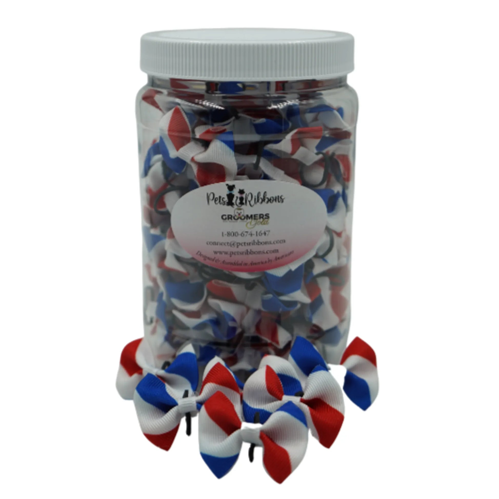 GG108a | 50-100 Groomer 1" Dog Cat Bows in a Jar - Barber USA|Pets Ribbons - Your Pet Connection