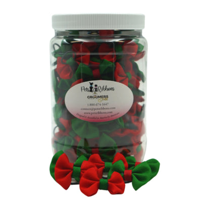 GG110 | Jar of 50-100 1.5" Dog | Cat Bows Christmas Trimmed|Pets Ribbons - Your Pet Connection