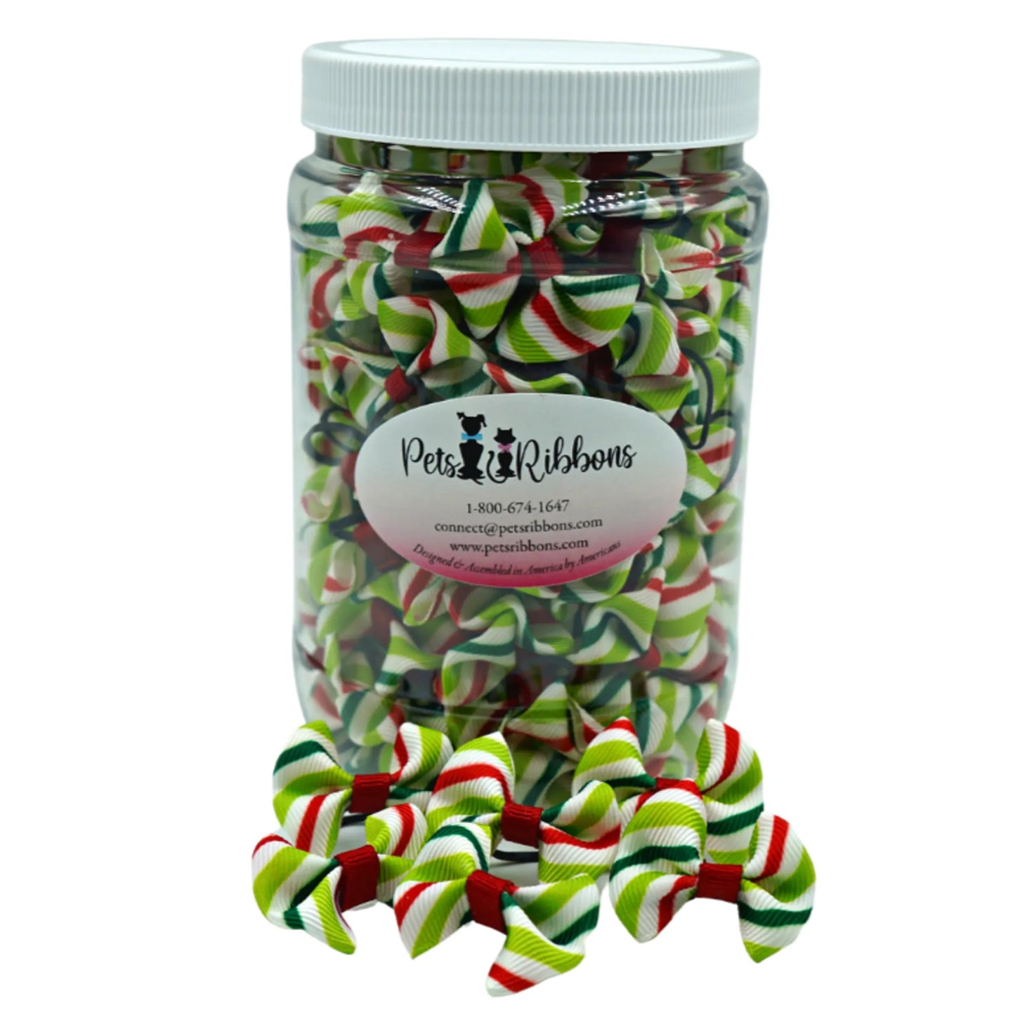GG110CS | 50-100 Christmas candy stripe 1" dog cat bows|Pets Ribbons - Your Pet Connection