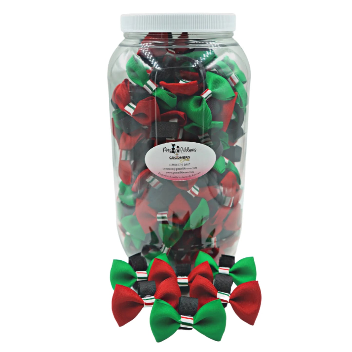 GG110TV | 50-100 Dog Velcro Bows - Christmas Candy Stripe Trim|Pets Ribbons - Your Pet Connection