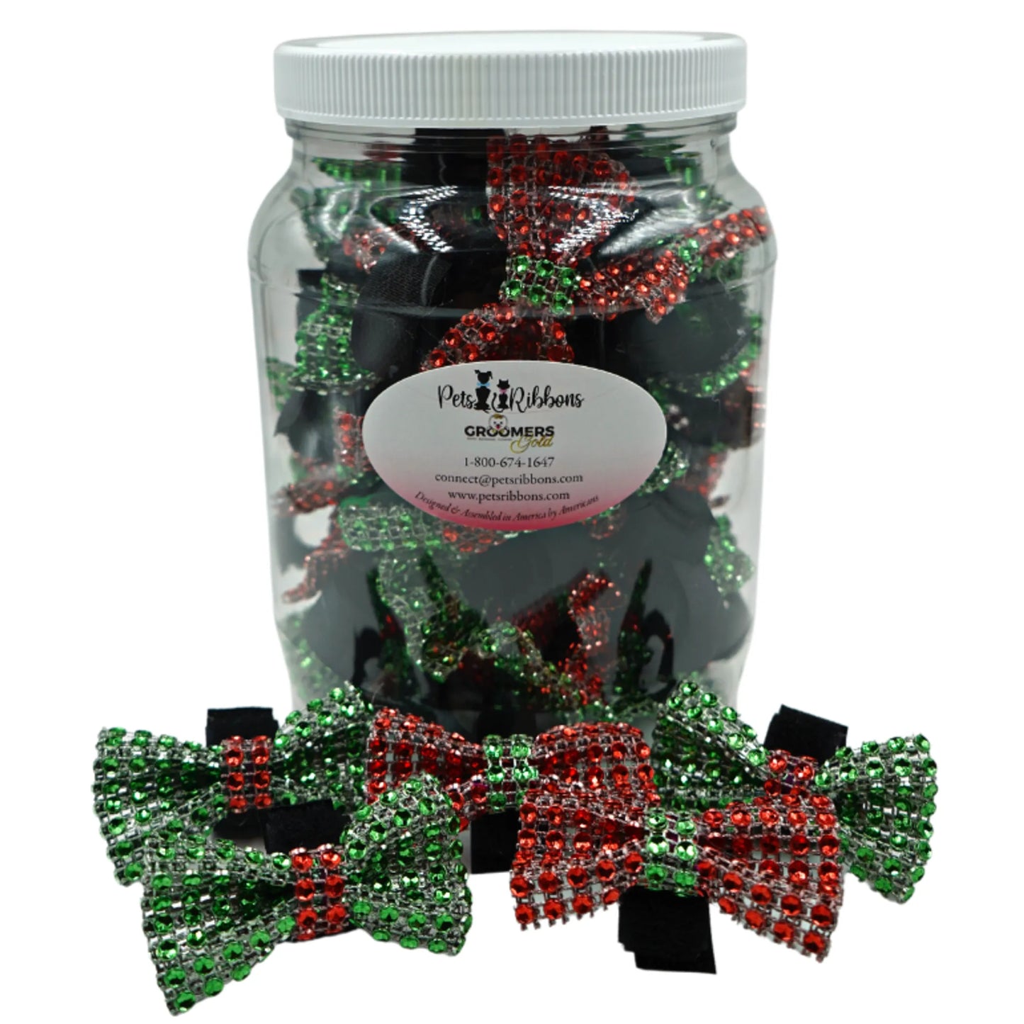 GG110XV | 50-100 Christmas Bling Velcro Dog Bows in a Jar|Pets Ribbons - Your Pet Connection