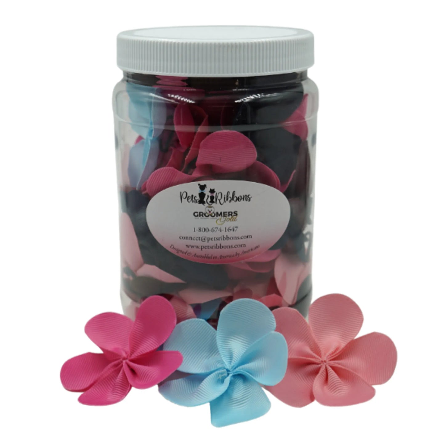 GG112 | 50-100 Large Flower Dog Cat Bows in a Jar|Pets Ribbons - Your Pet Connection
