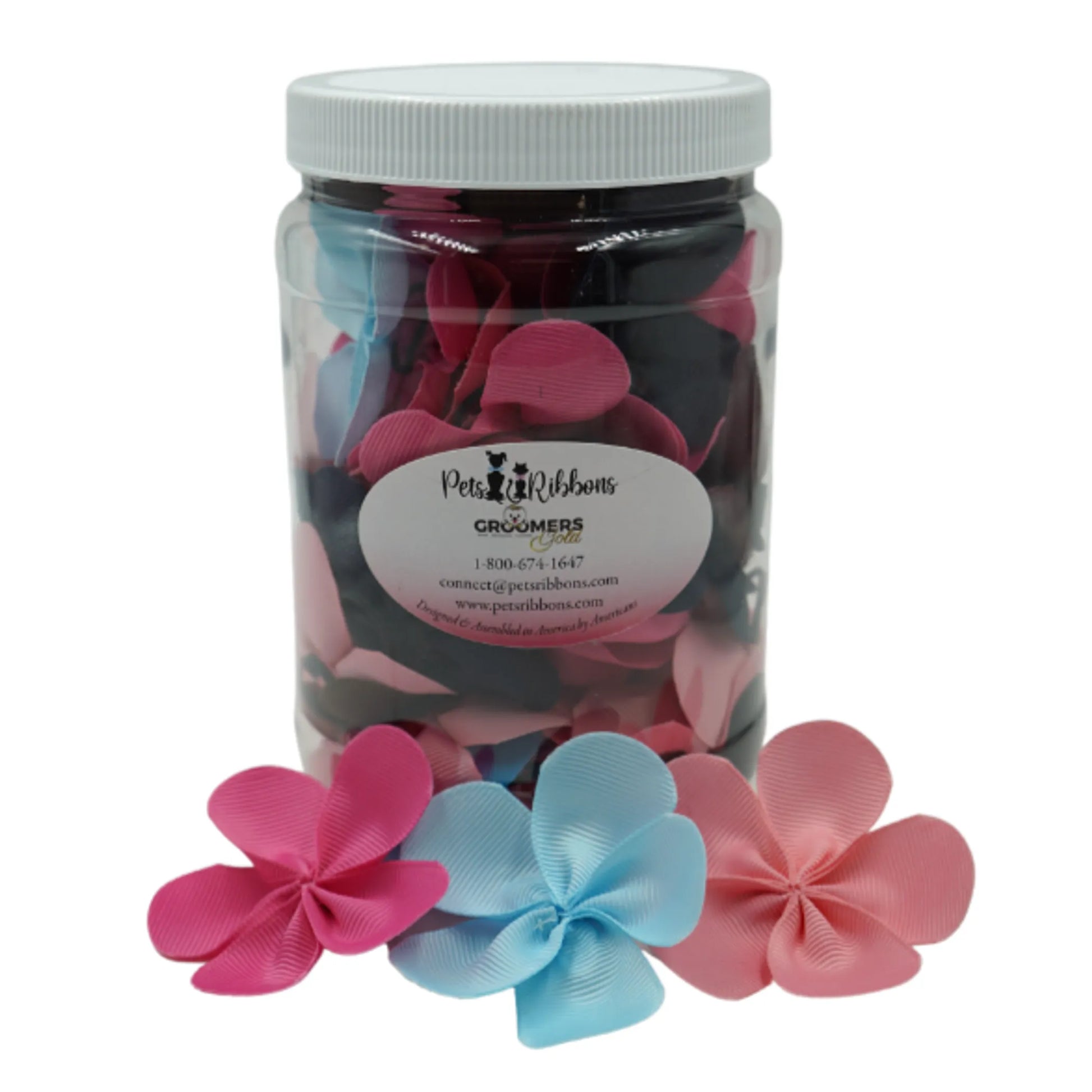 GG112 | 50-100 Large Flower Dog Cat Bows in a Jar|Pets Ribbons - Your Pet Connection