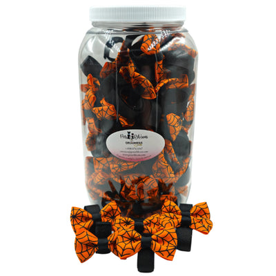 GG109SV | 50-100 Velcro Attachment Halloween Spiderweb Dog|Cat bows in Jar|Pets Ribbons - Your Pet Connection