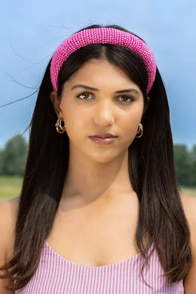 Aria the Fox Pink Beaded Headband 1.25 Inch Width