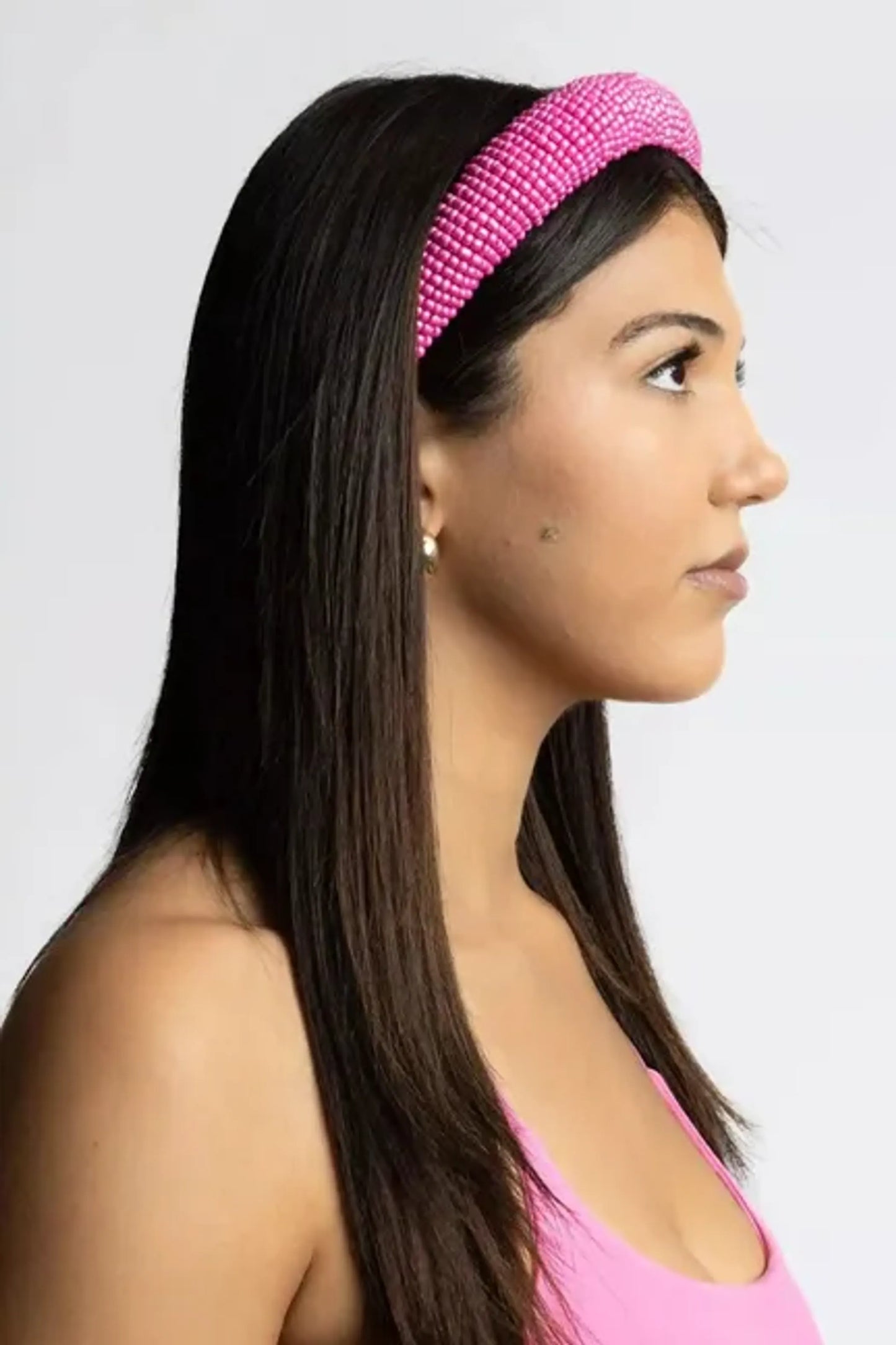 Aria the Fox Pink Beaded Headband 1.25 Inch Width