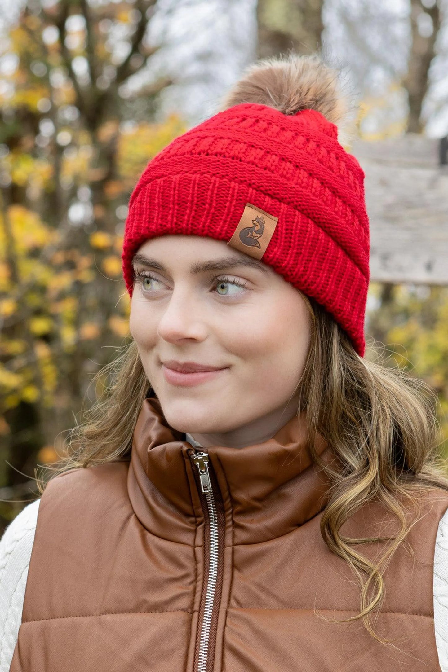 Scarlet Ribbed Beanie with Pom - Your Pet Connection