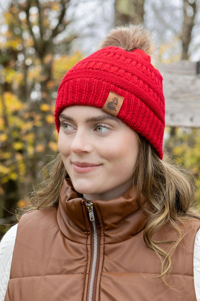 Scarlet Ribbed Beanie with Pom - Your Pet Connection
