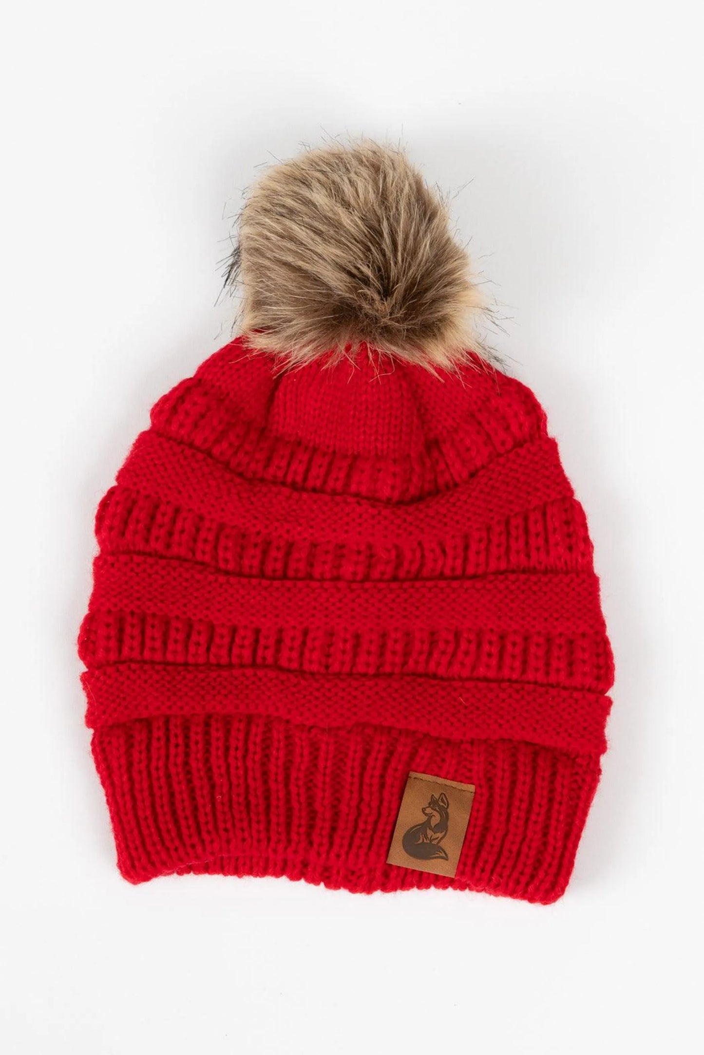 Scarlet Ribbed Beanie with Pom - Your Pet Connection