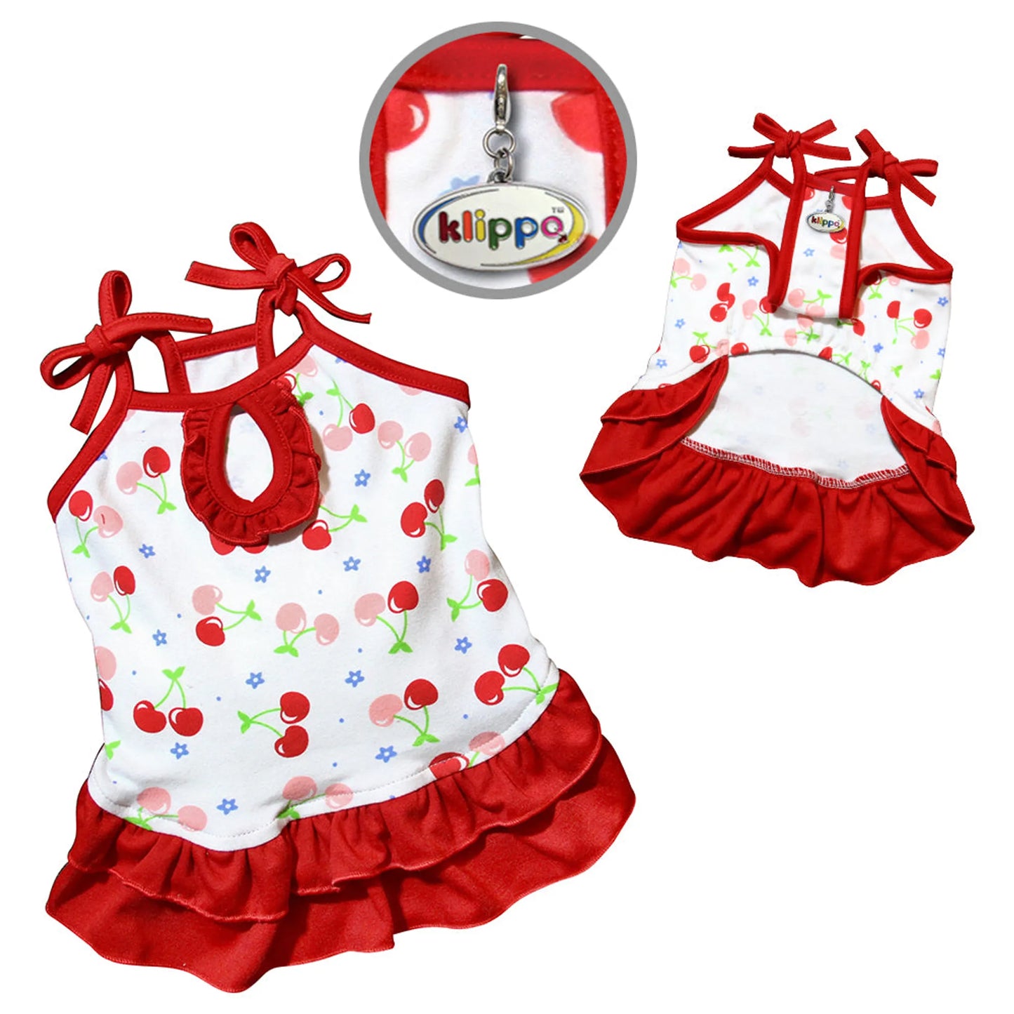 Soft Knit Cotton Cherries Dress w/Shoulder Ties - Your Pet Connection