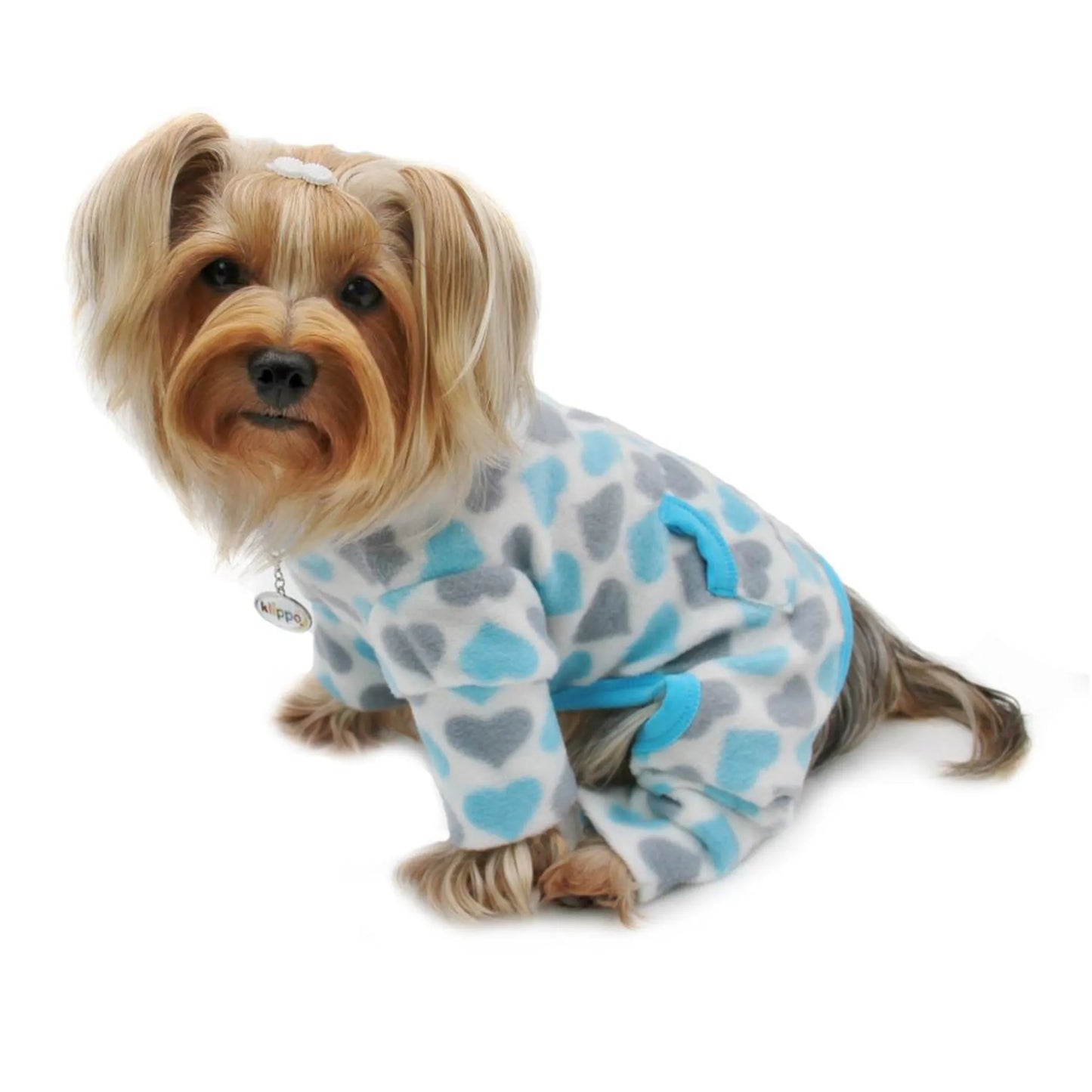 Blue & Gray Hearts Fleece Turtleneck Pajamas - Your Pet Connection