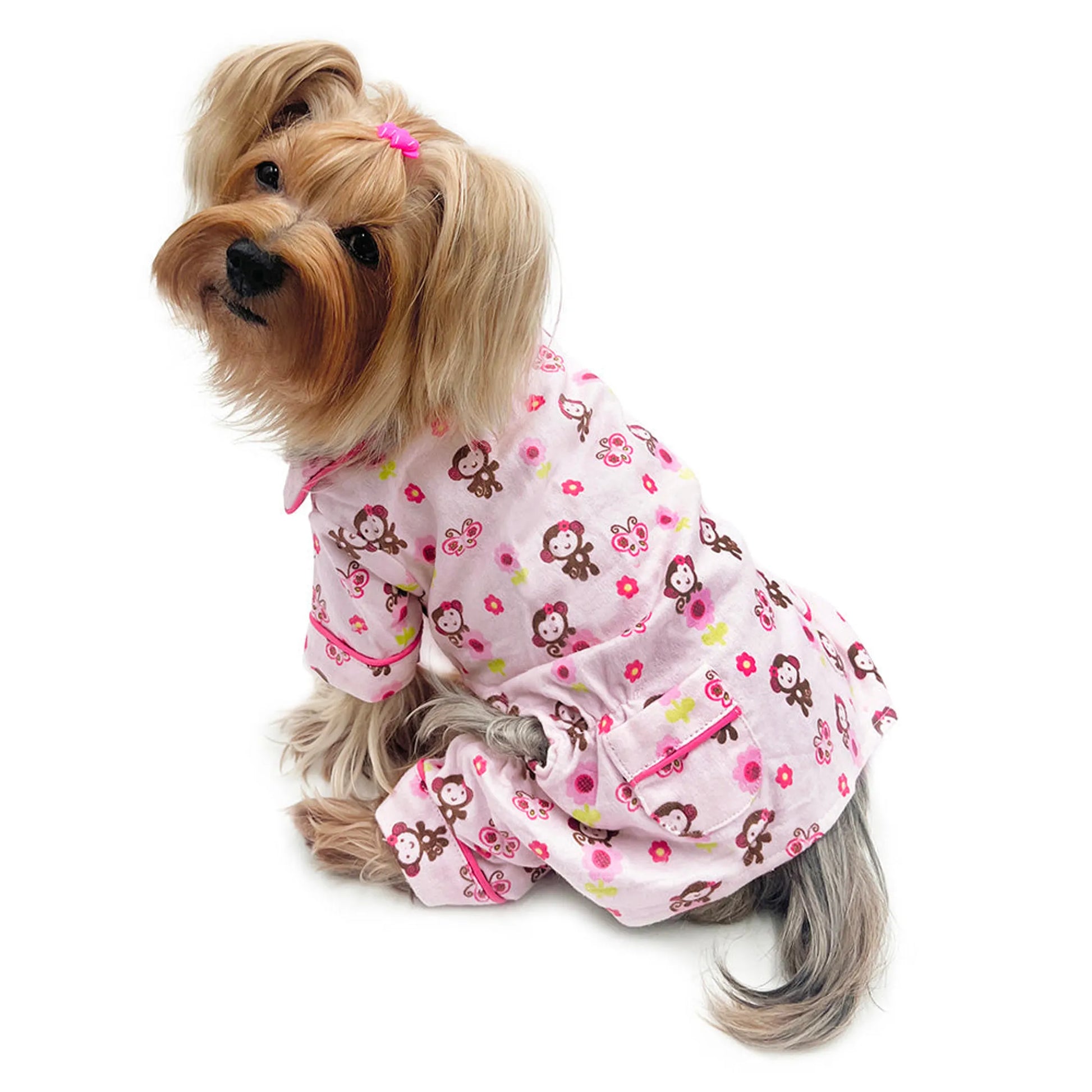 Girly Monkey Flannel Pajamas with 2 Pockets - Your Pet Connection
