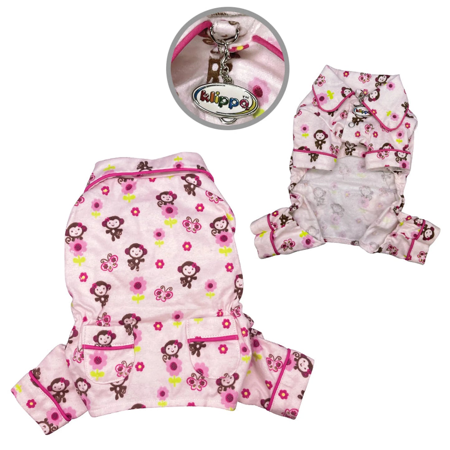 Girly Monkey Flannel Pajamas with 2 Pockets - Your Pet Connection