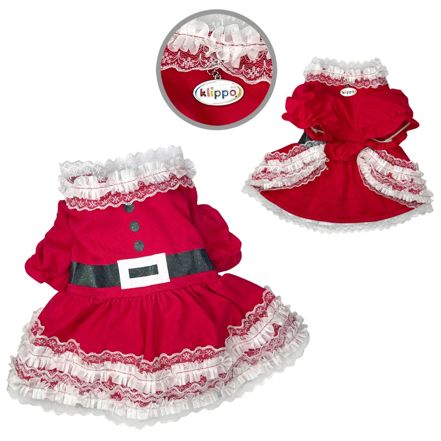 Lace Ruffles Puffy Sleeves Christmas Dress - Your Pet Connection