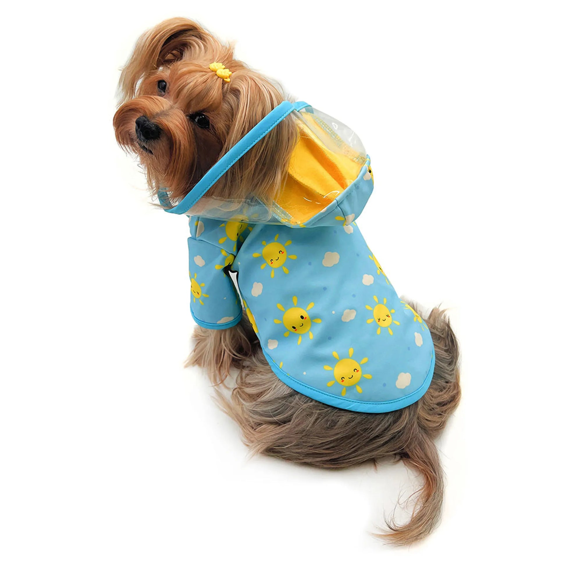 Clear View Happy Sunshine Raincoat with Fleece Lining and Detachable Hood - Your Pet Connection