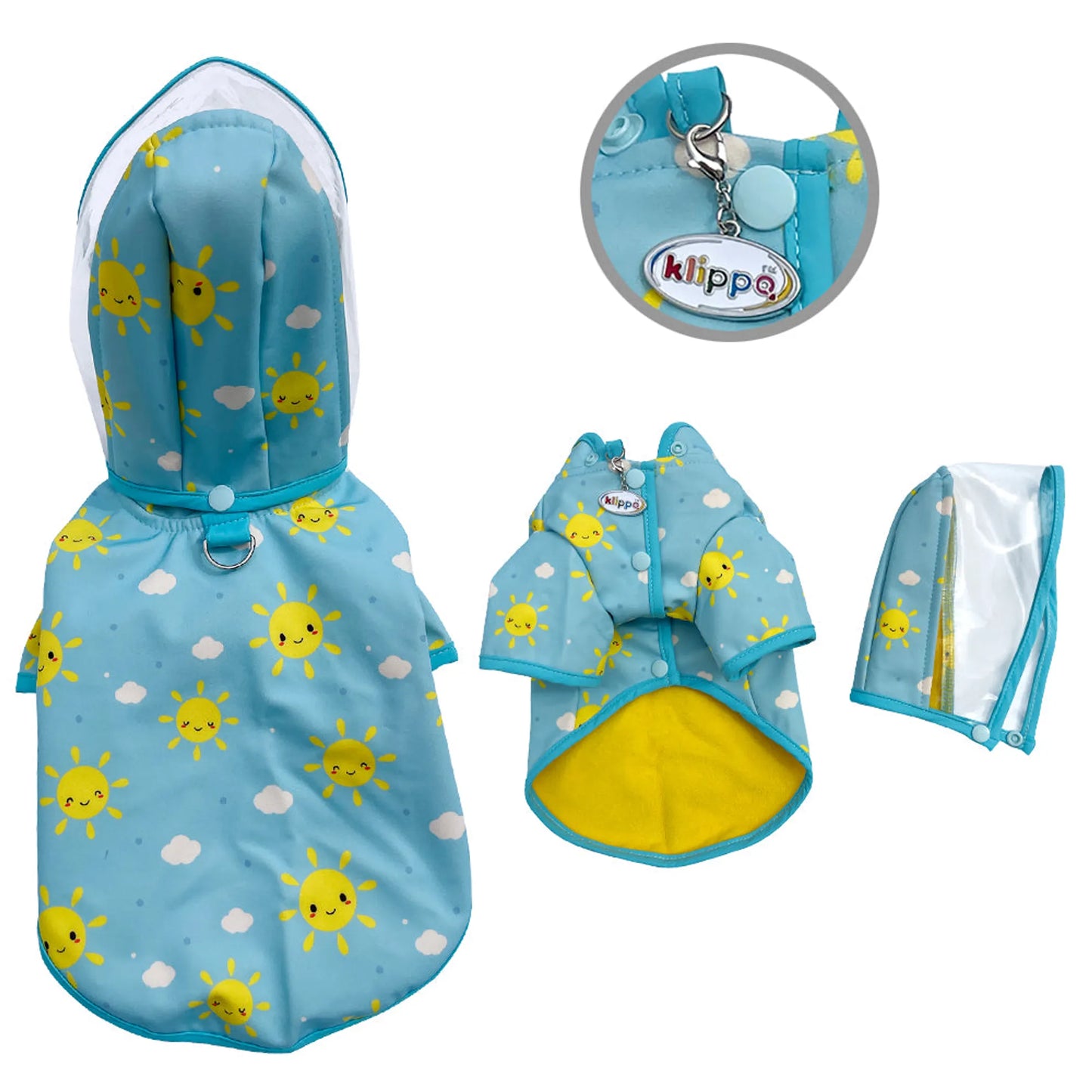 Clear View Happy Sunshine Raincoat with Fleece Lining and Detachable Hood - Your Pet Connection