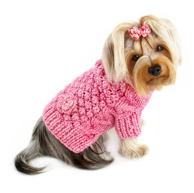 Pink Bobble Stitch Turtleneck Hand Knitted Sweater - Your Pet Connection
