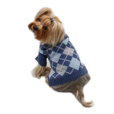 Argyle Turtleneck Sweater in Navy/Grey/Light Blue - Your Pet Connection