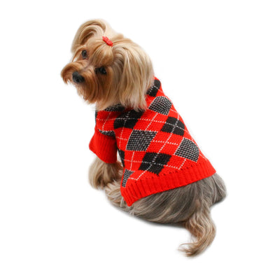 Argyle Turtleneck Sweater in Red/Black/White - Your Pet Connection