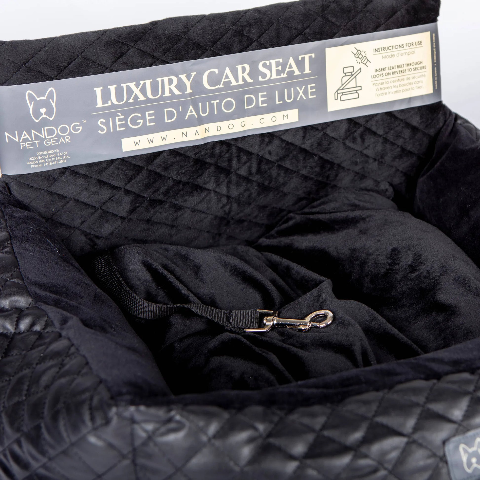 NANDOG Car Seat Quilted Vegan Leather BLACK - Your Pet Connection