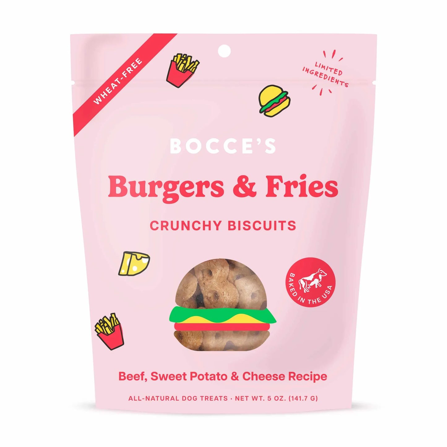 Bocce's Bakery Burgers & Fries Biscuit Dog Treats 5oz - Your Pet Connection