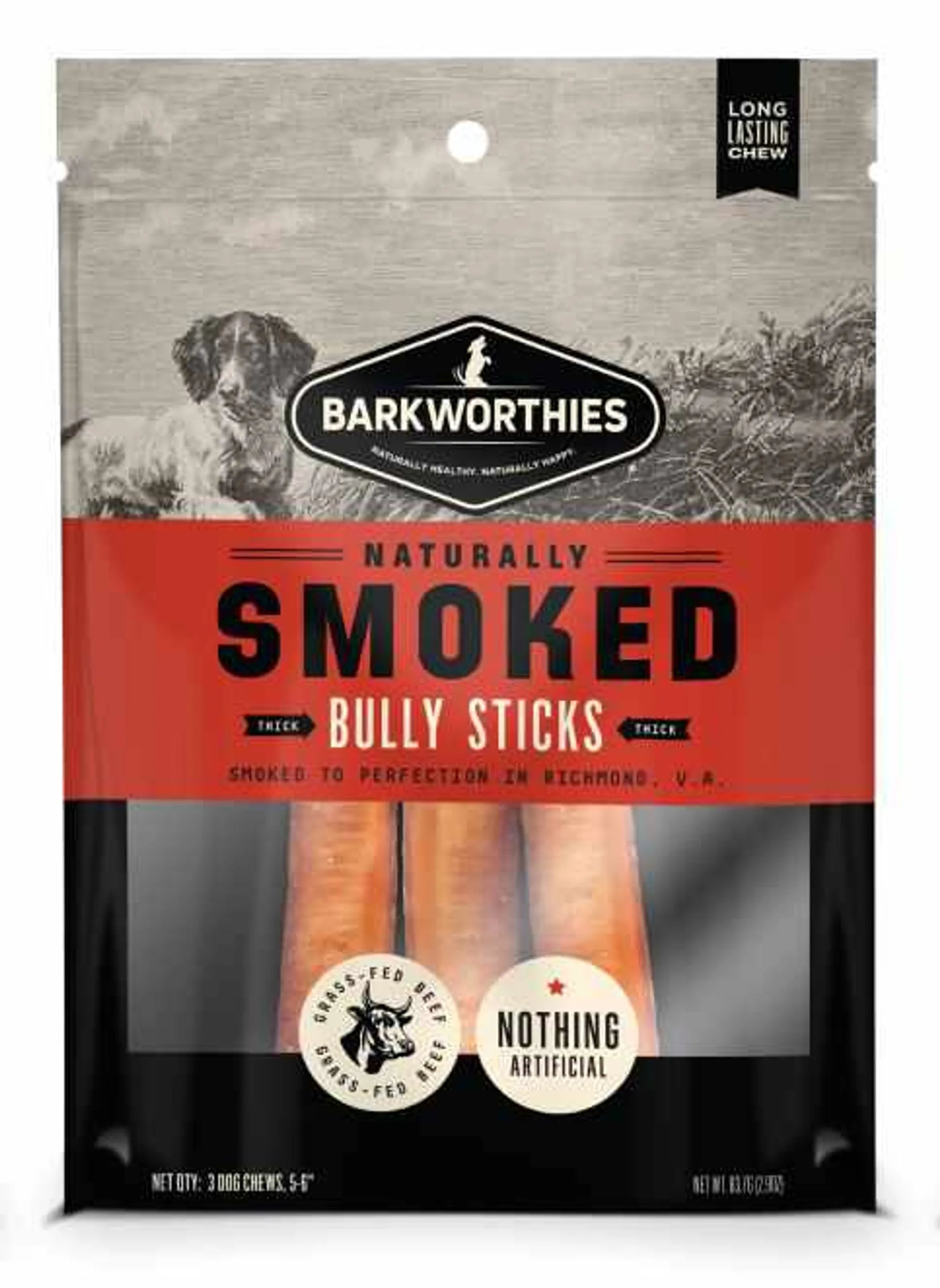 Barkworthies Smoked Bully 6" Thick 3pk - Your Pet Connection