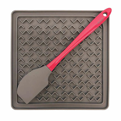 Messy Mutts Silicone Therapeutic Dog Feeding Mat w/Spatula Grey 8" x 8" - Your Pet Connection