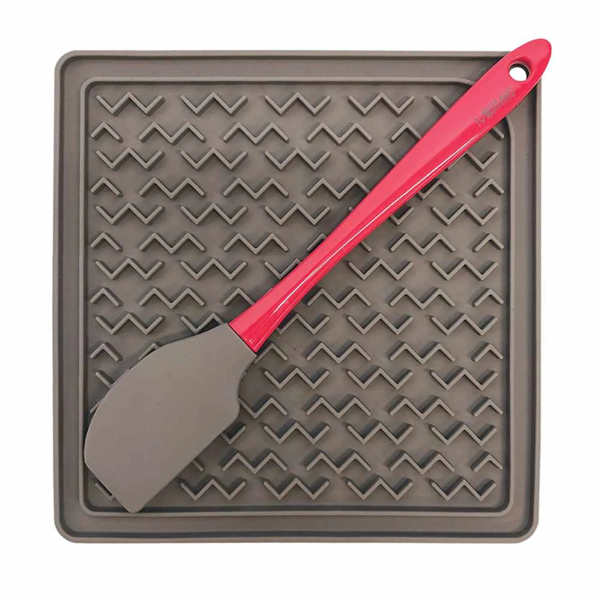 Messy Mutts Silicone Therapeutic Dog Feeding Mat w/Spatula Grey 8" x 8" - Your Pet Connection
