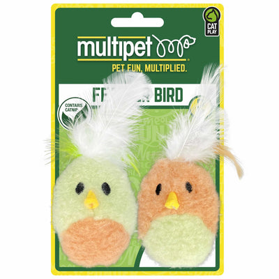 Multipet Feather Bird w/ Catnip Cat Toy Assorted Colors 5" 2pk - Your Pet Connection